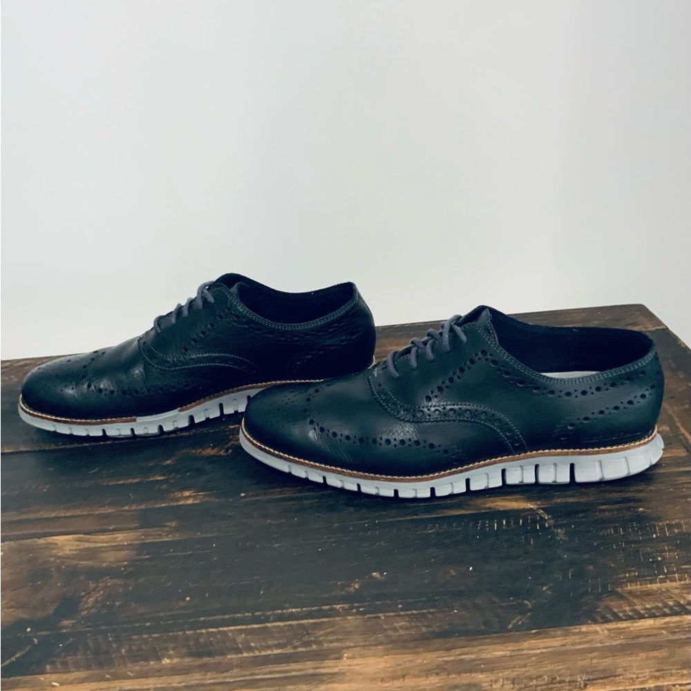 Cole Haan Men's ZERØGRAND Wingtip Oxfords Navy Ink Leather C25005 Size 10.5